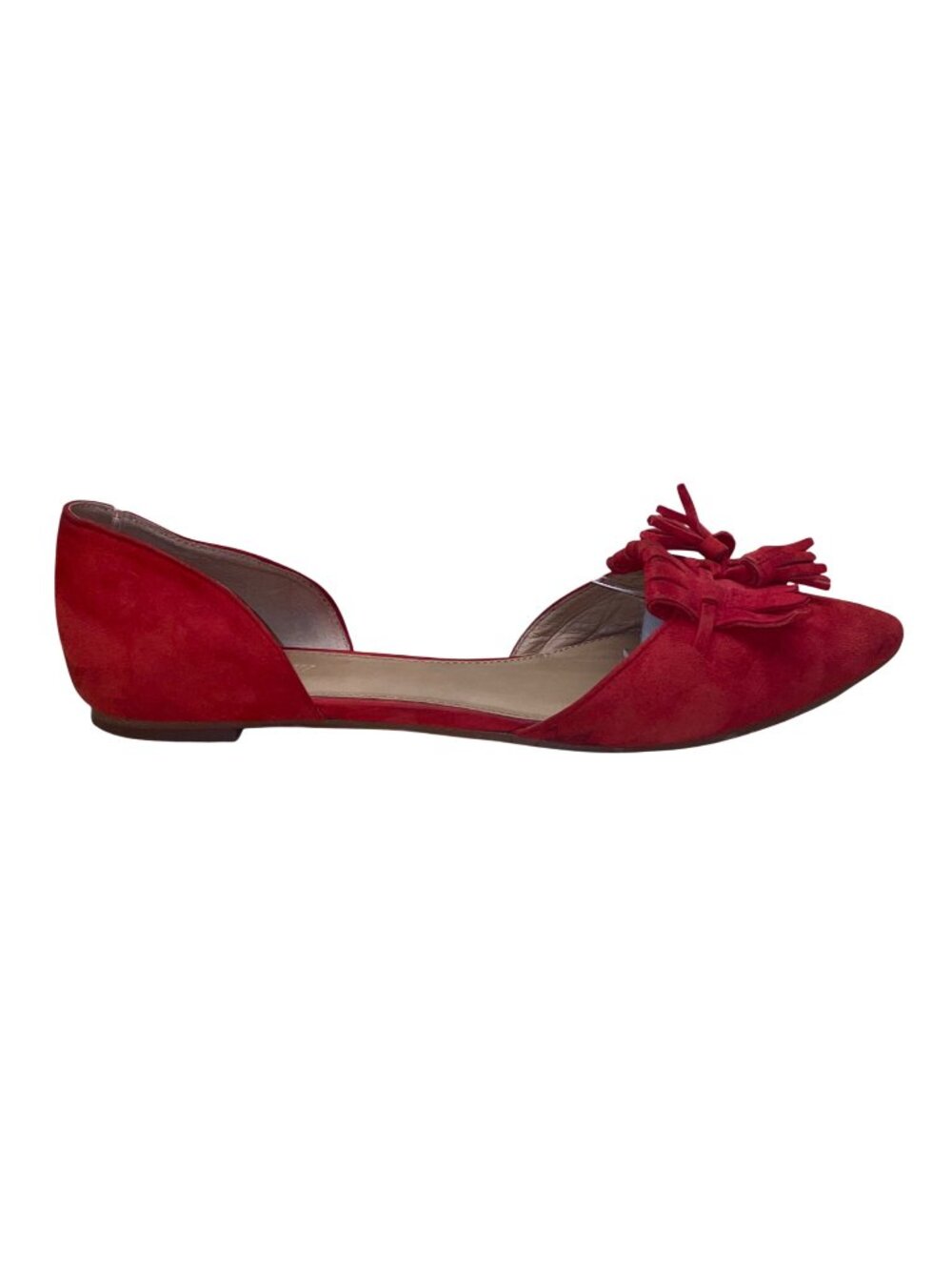J.Crew Women’s Red Suede Fringe Tassel Detail D’Orsay Flats Size 8.5